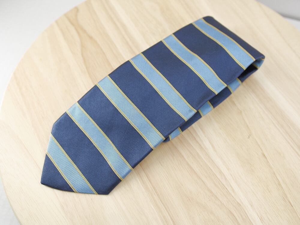 Brooks Brothers Tie Makers Line Blue Repp Silk yellow blue Stripes.